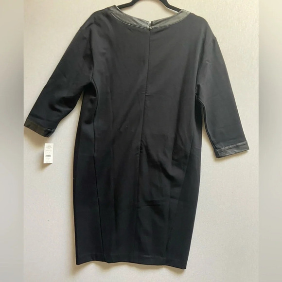 NWT Lord &  Taylor Womens Black 3/4 Sleeve Round Neck Back Zip Shift Dress Sz 8 - Picture 2 of 12